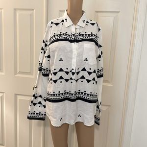 100% Linen J. Crew White Shirt Like New Printed Shirt Size Medium / Large